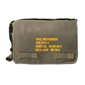 Heavyweight Canvas Classic Messenger Bag With Military Stencil