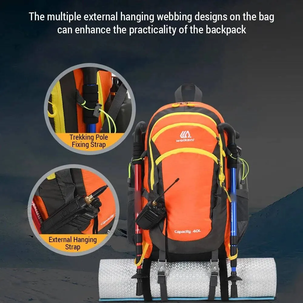 Hiking Backpack 40L Waterproof Outdoor Travel Daypack Multi Pocket Camping Backpack Equipped with thick Breathable Sponge Pads