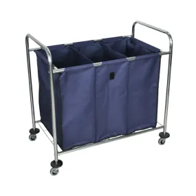 Industrial Divided Canvas Bag Laundry Cart (3 Sections)