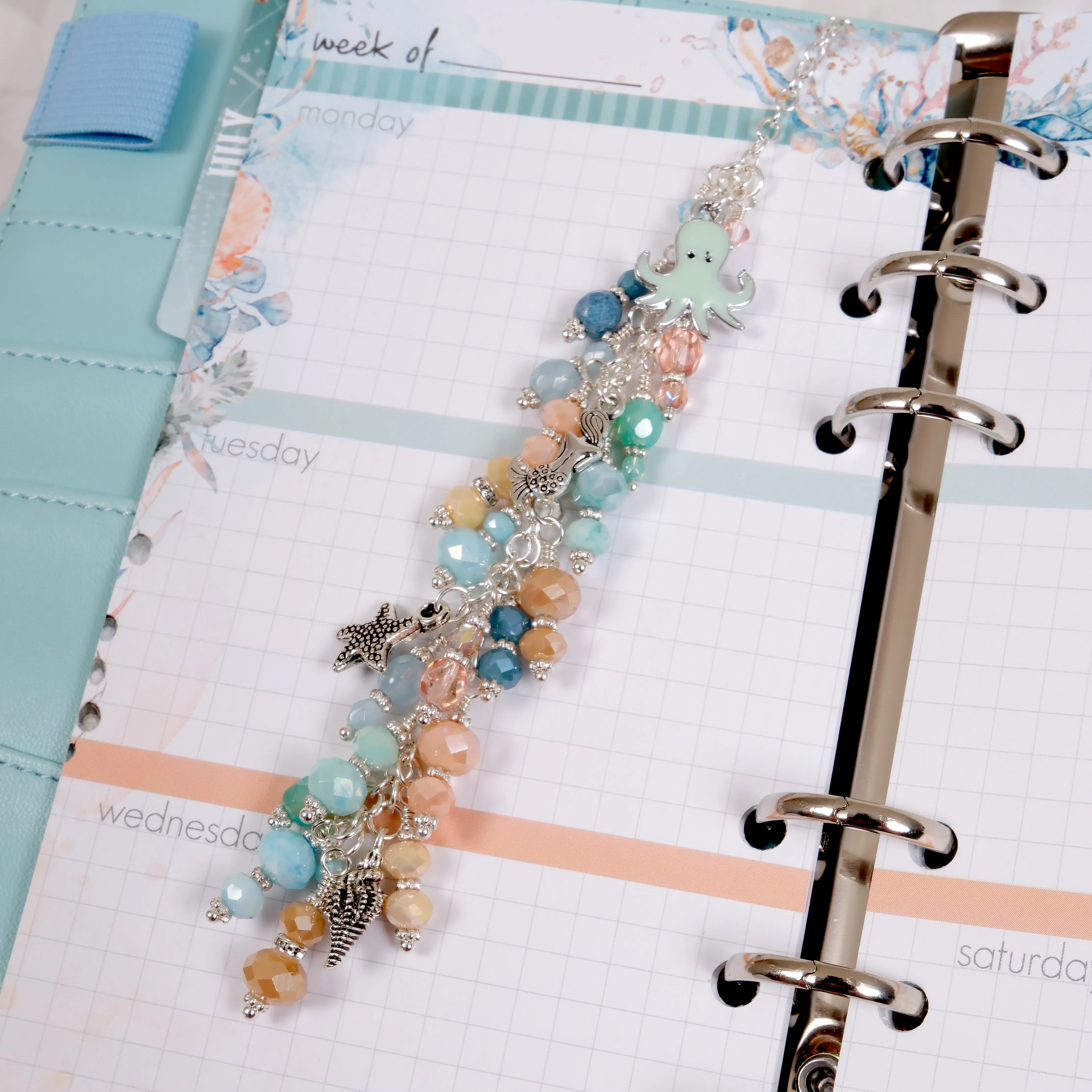 Into the Blue Dangle Planner Charm with Octopus, Mermaid, Sea Star and Shell Charms