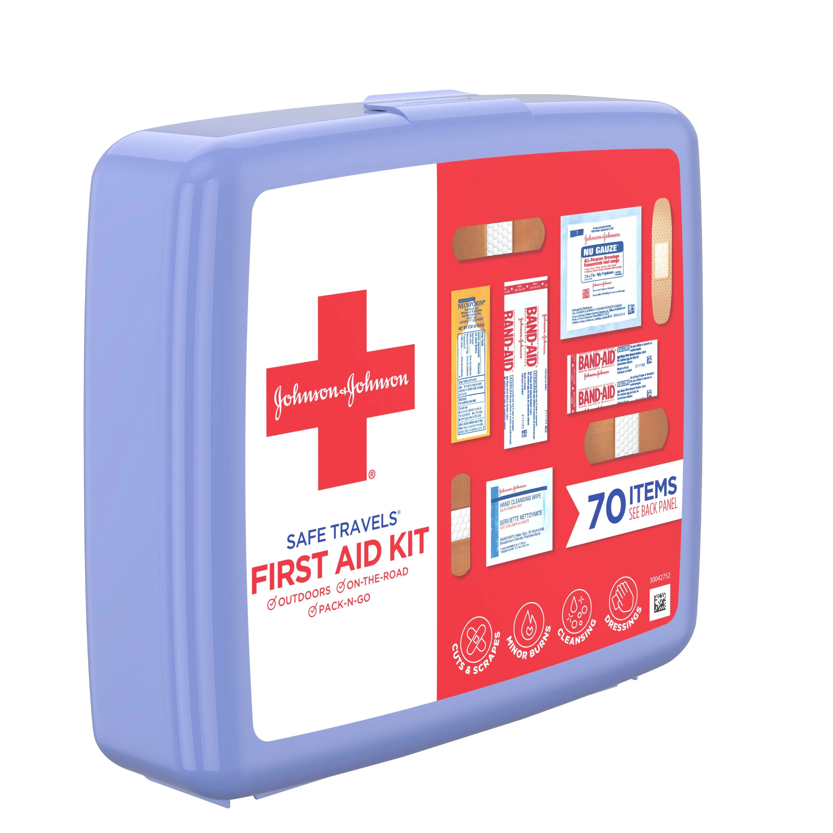 Johnson & Johnson Safe Travels Portable Emergency First Aid Kit, 70 pc