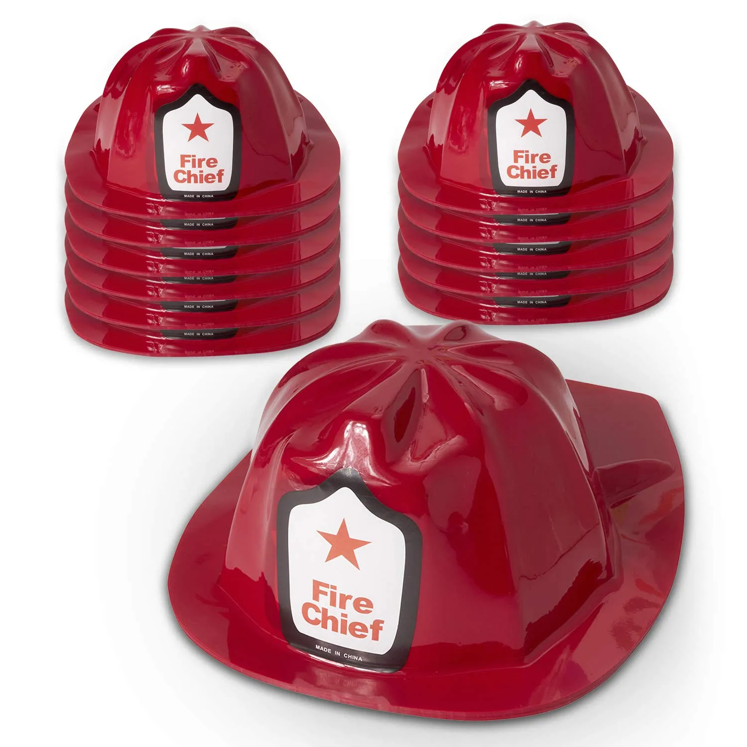 Kicko Red Fire Chief Firefighter Helmet - 12 Pack - Head Fireman Headgear - for Party