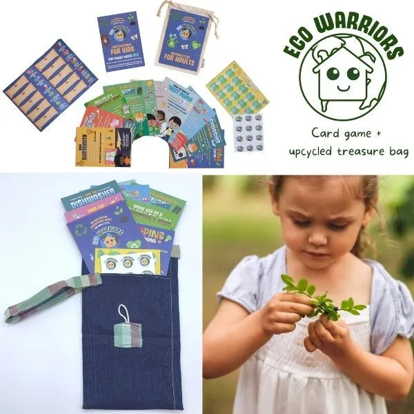 Kids' eco warrior cards in upcycled pouch