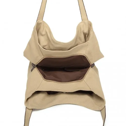 Kono Canvas Shoulder Tote Bag - Khaki | Trendy & Practical