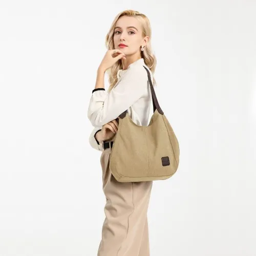 Kono Canvas Shoulder Tote Bag - Khaki | Trendy & Practical