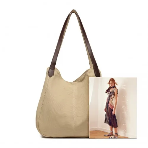 Kono Canvas Shoulder Tote Bag - Khaki | Trendy & Practical