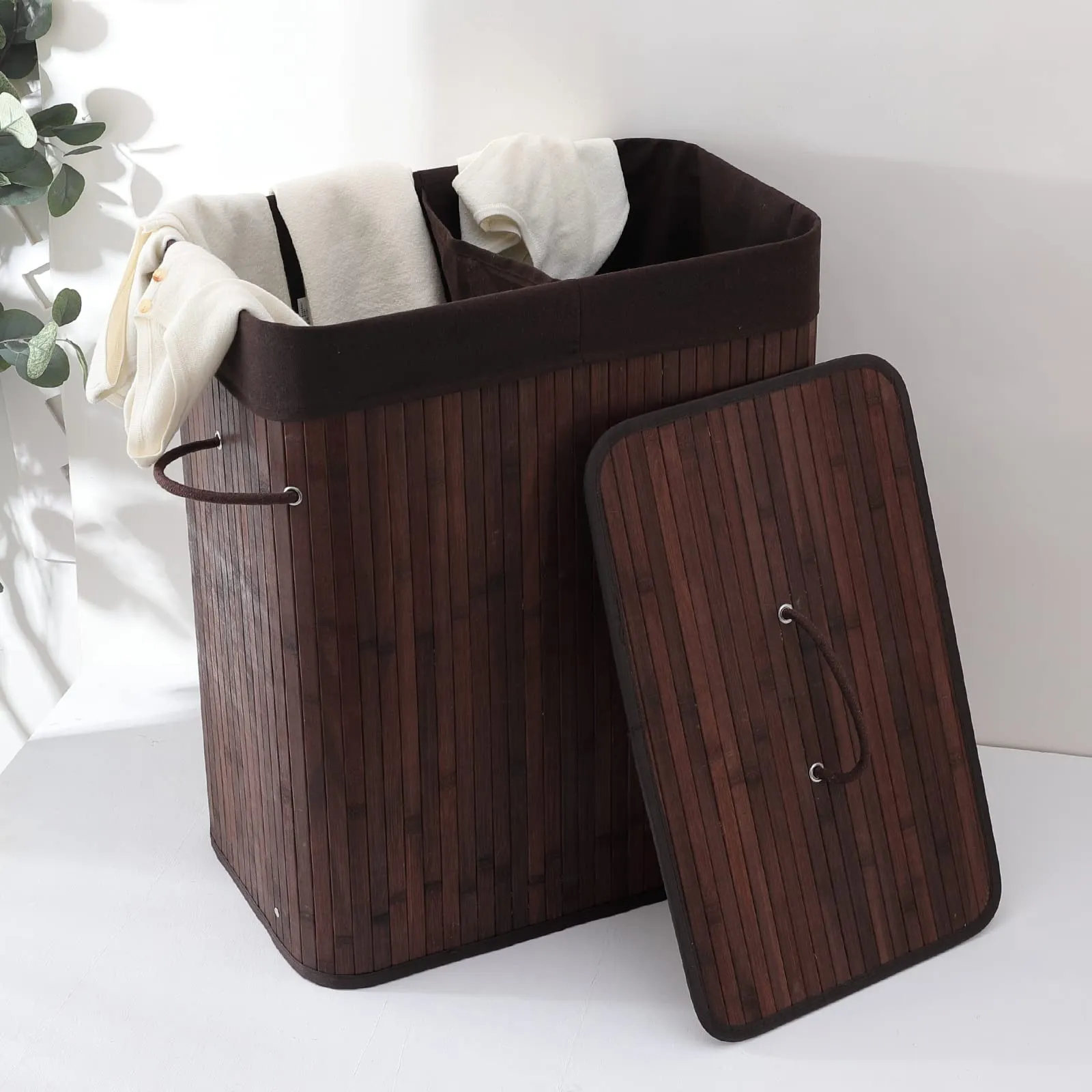 Kuber Industries Laundry Basket | Bamboo Laundry Basket With Lid | Cloth Hamper Basket for Bathroom | Laundry Basket for Toys | Storage Basket | Pack of 5 | Dark Brown