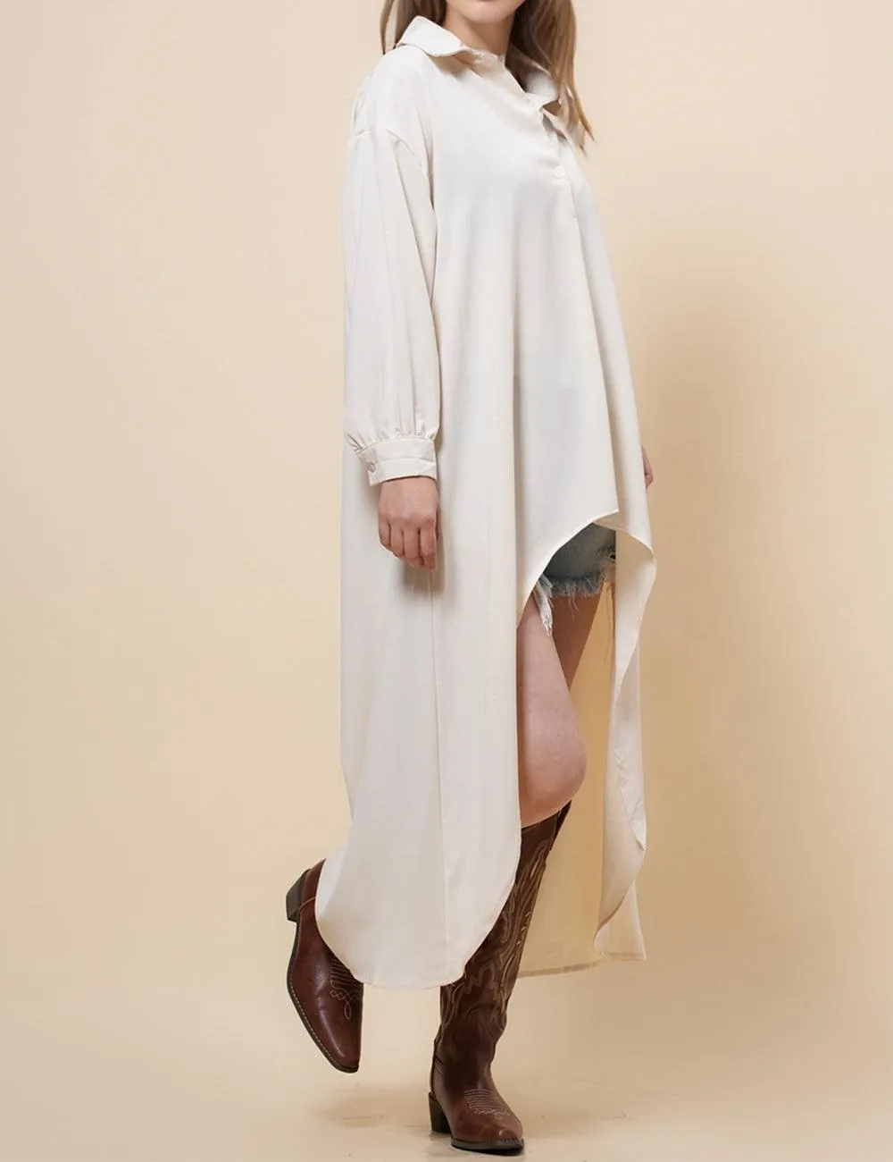 Ladies Inregular Hem Shirt Dress Oversize Long Shirt SKT4871