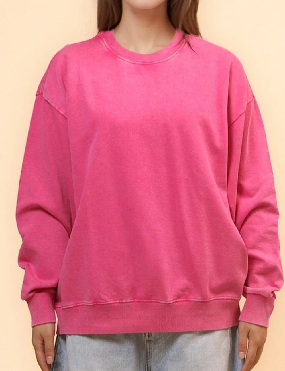 Ladies Round Neck Drop Shoulder Washed Sweatshirt SKT4652