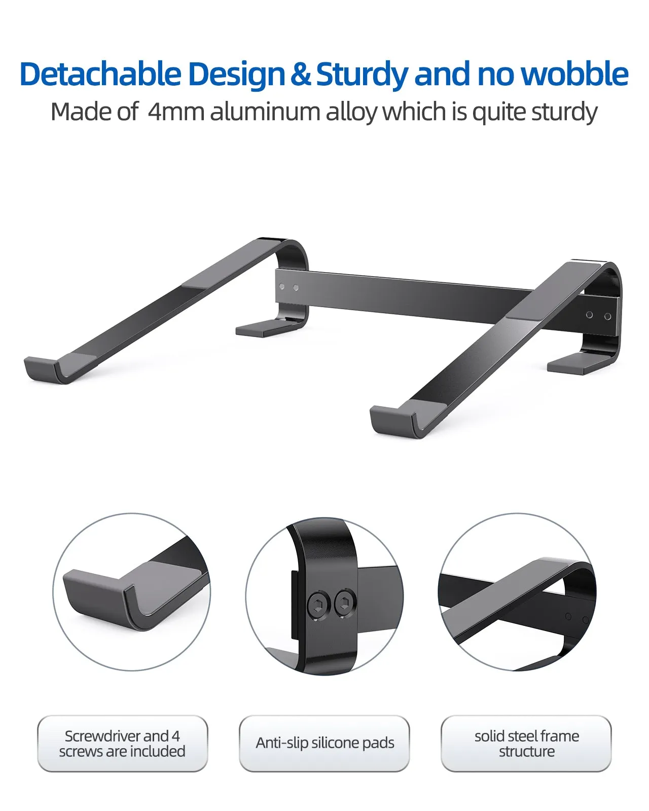 Laptop Stand Aluminum Portable Removable Laptop Rise Ventilated Detachable Ergonomic Holder