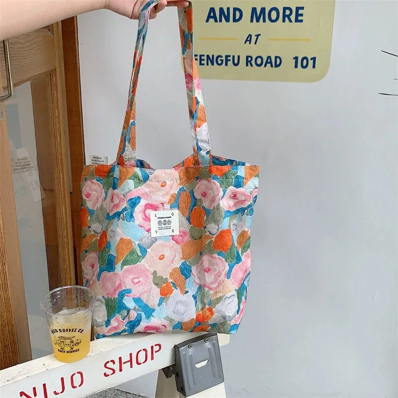 Large Capacity Floral Canvas Tote Bag