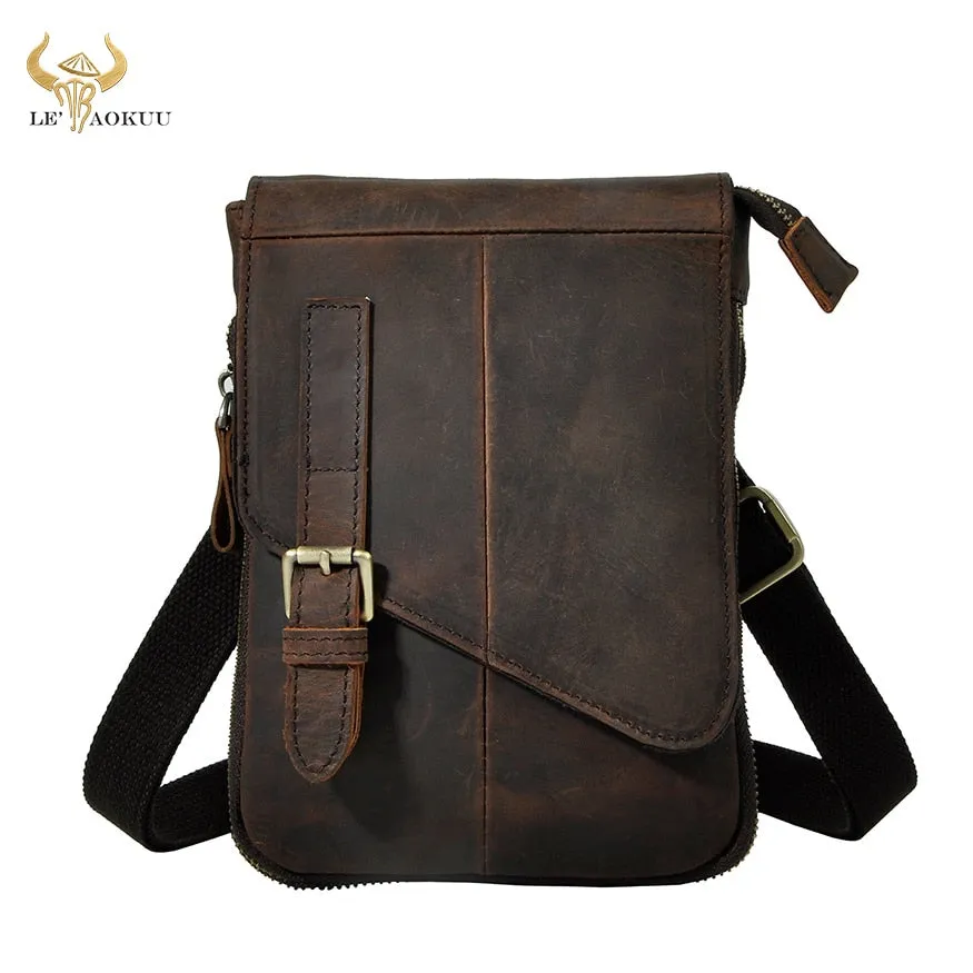 LE' AOKUU Real Leather Men's Multi-Function Messenger Satchel