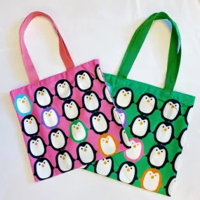 Let's Hold Hands Penguin Canvas Tote