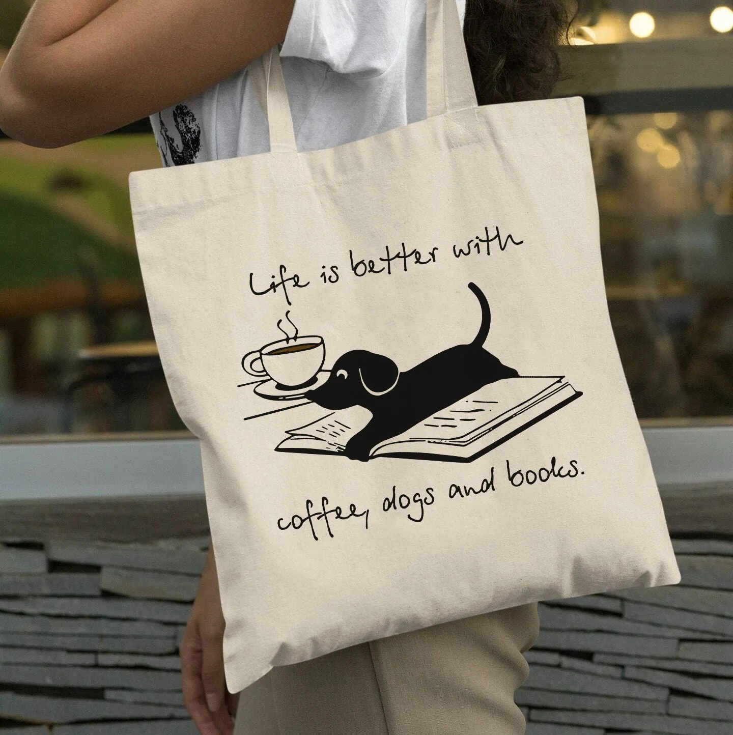 Life Is Better With Coffee Dogs and Books Book Lovers Gift TBW103