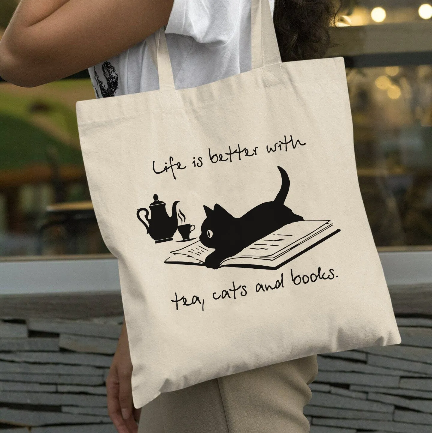 Life Is Better With Tea, Cats And Books Book Lovers Gift TBW35