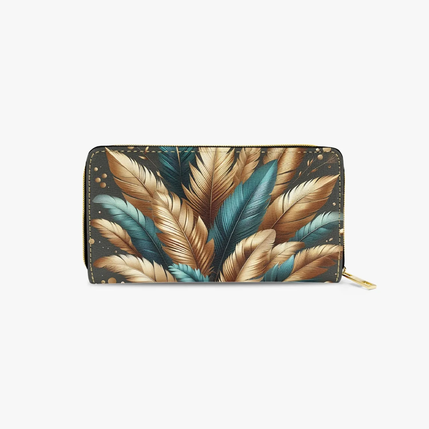 Long Type Zipper Purse, Green and Gold Leaves, awd-1308