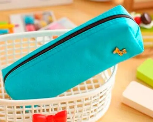 Lovely Deer Candy Color Students Stationery Bag - Blue