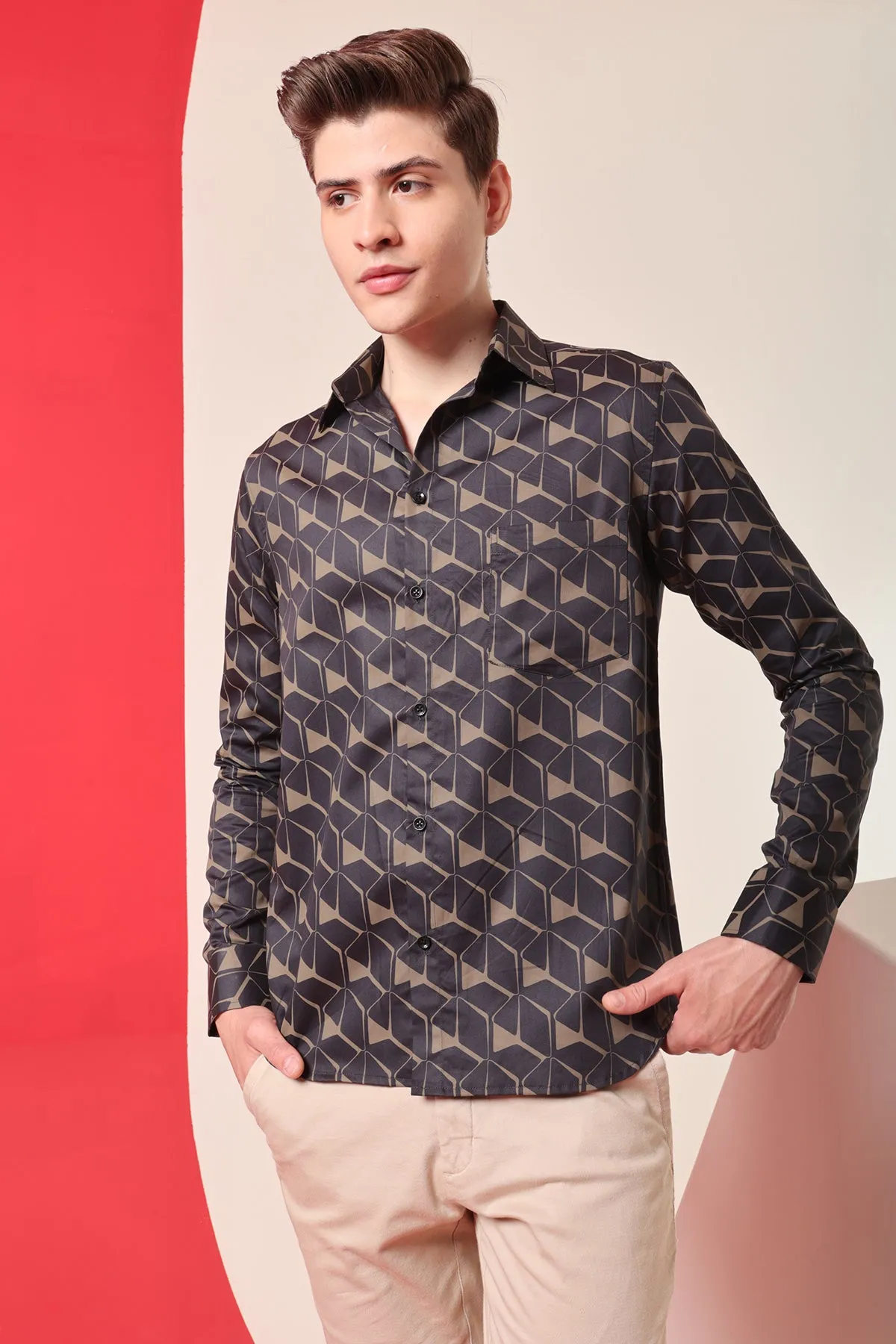 Majestic Brown print cotton shirt full sleeves | Style Matters