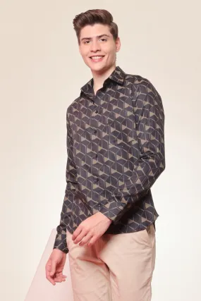 Majestic Brown print cotton shirt full sleeves | Style Matters