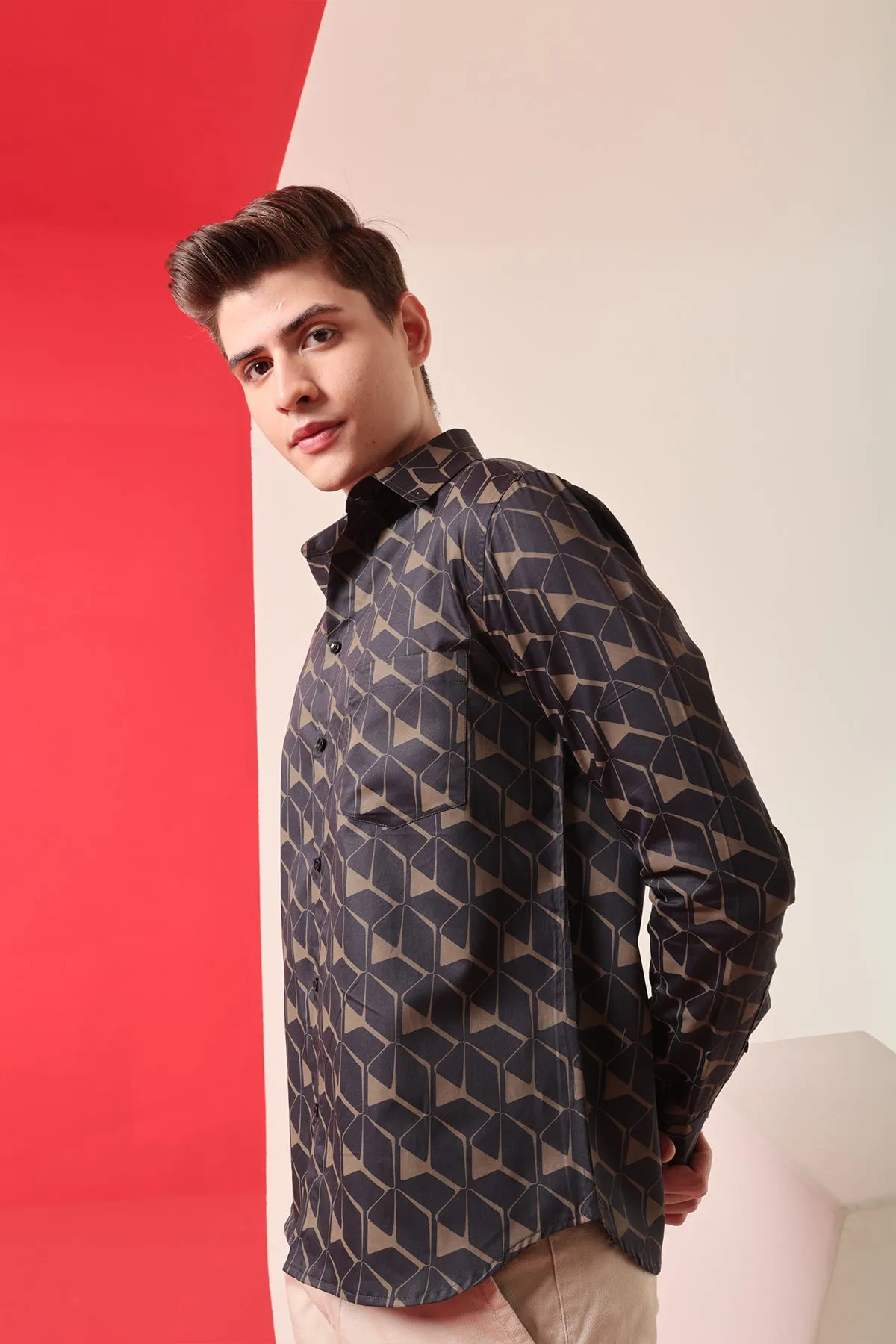 Majestic Brown print cotton shirt full sleeves | Style Matters