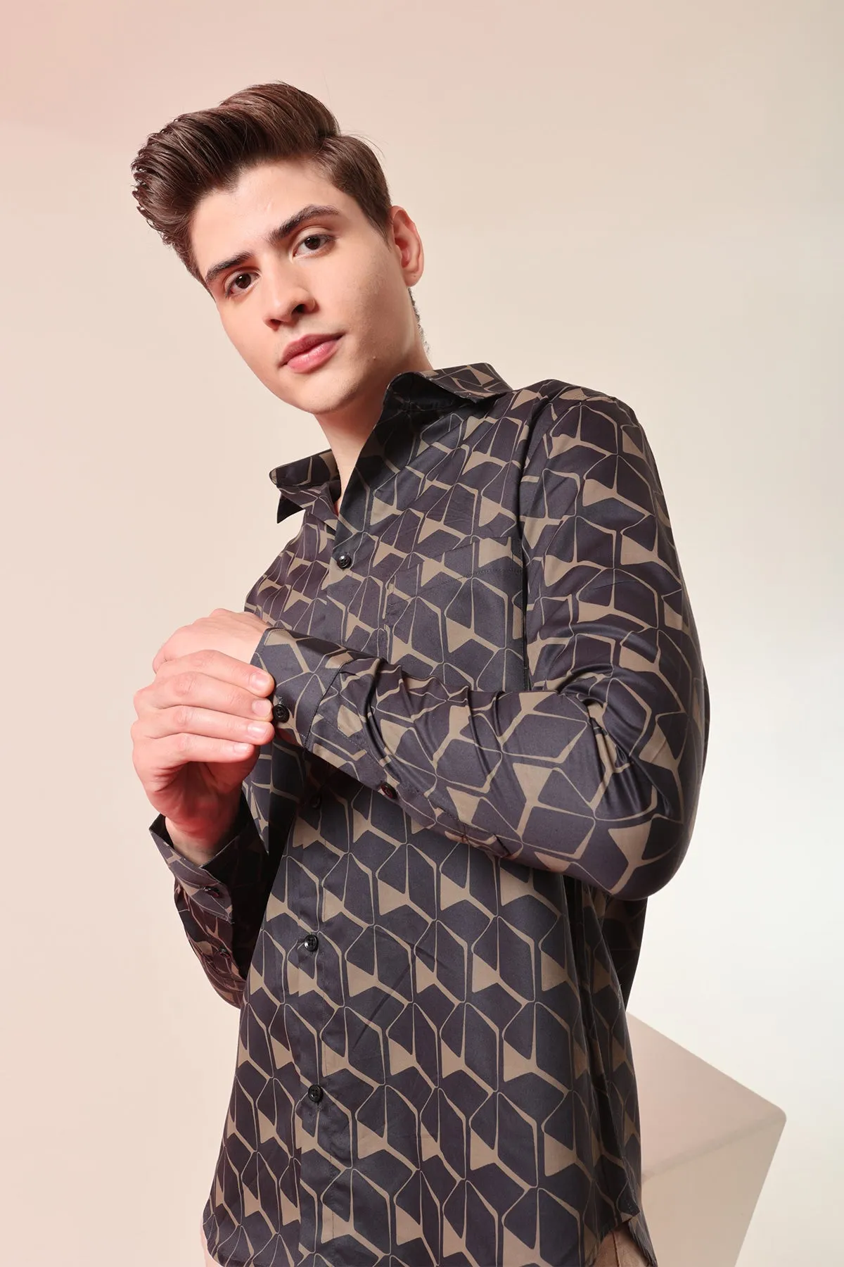 Majestic Brown print cotton shirt full sleeves | Style Matters