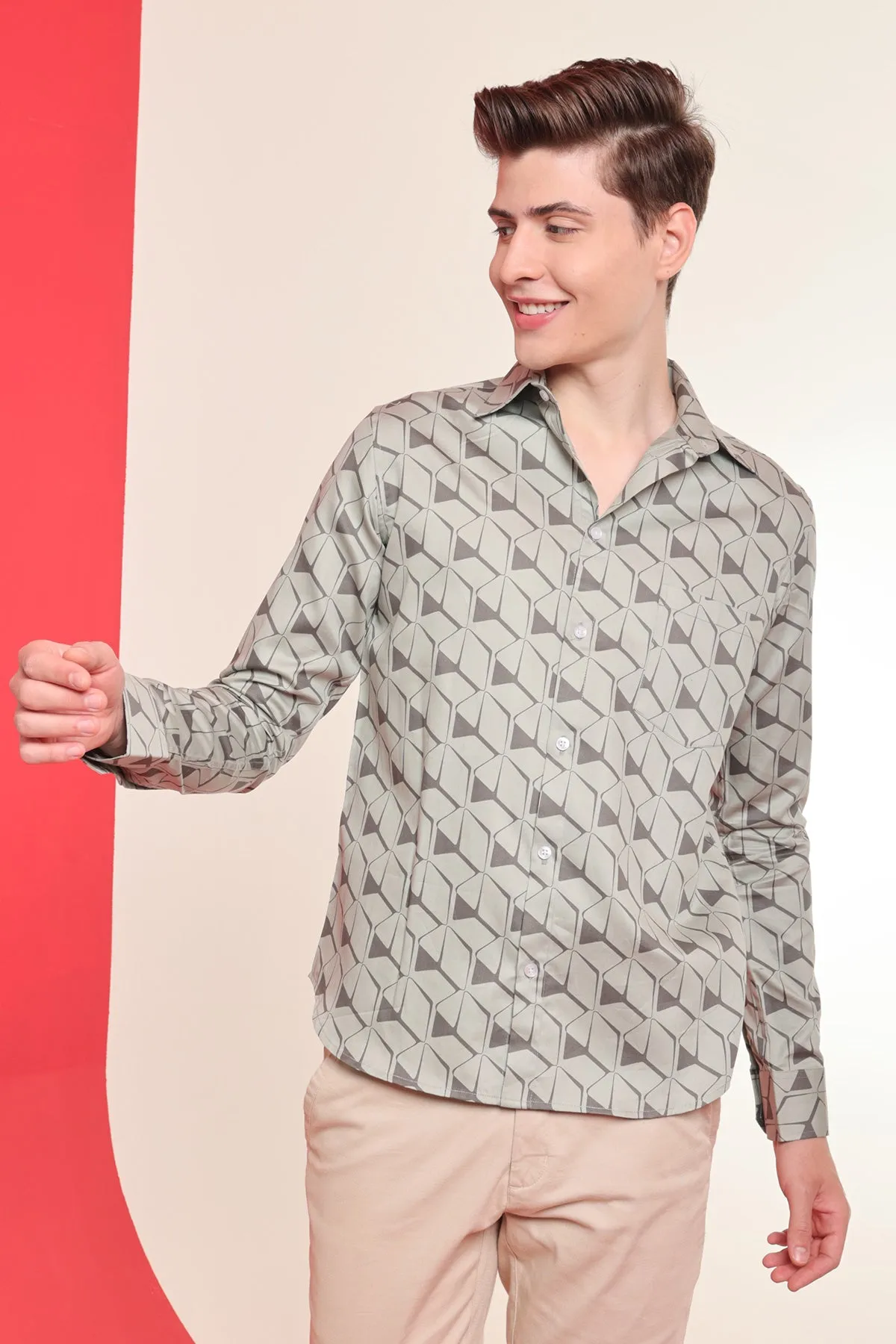 Majestic Green print cotton shirt full sleeves | Style Matters