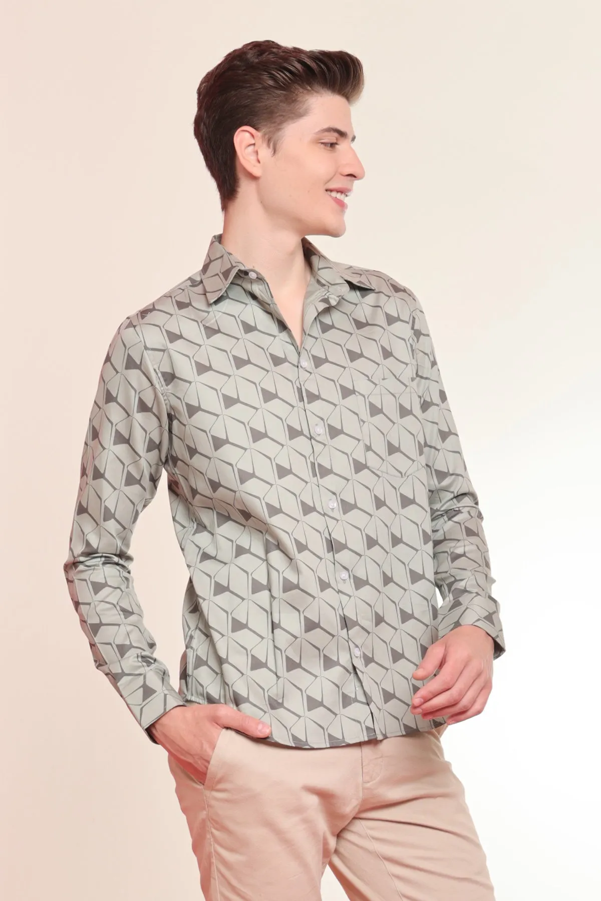 Majestic Green print cotton shirt full sleeves | Style Matters