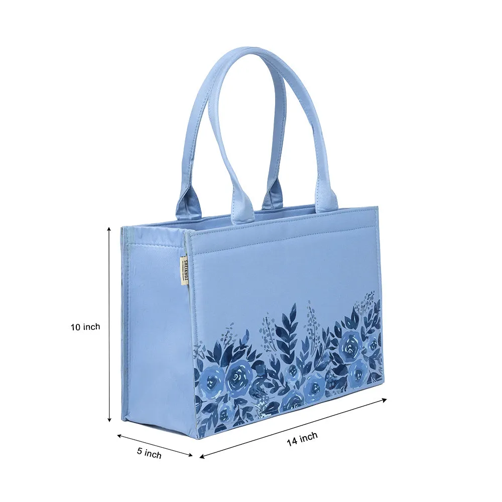 Medium Mimi - Floral Printed Sky Blue Tote Bag