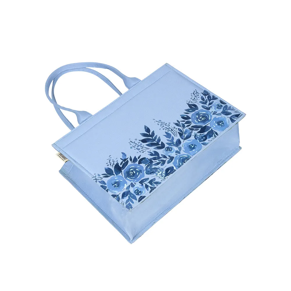 Medium Mimi - Floral Printed Sky Blue Tote Bag