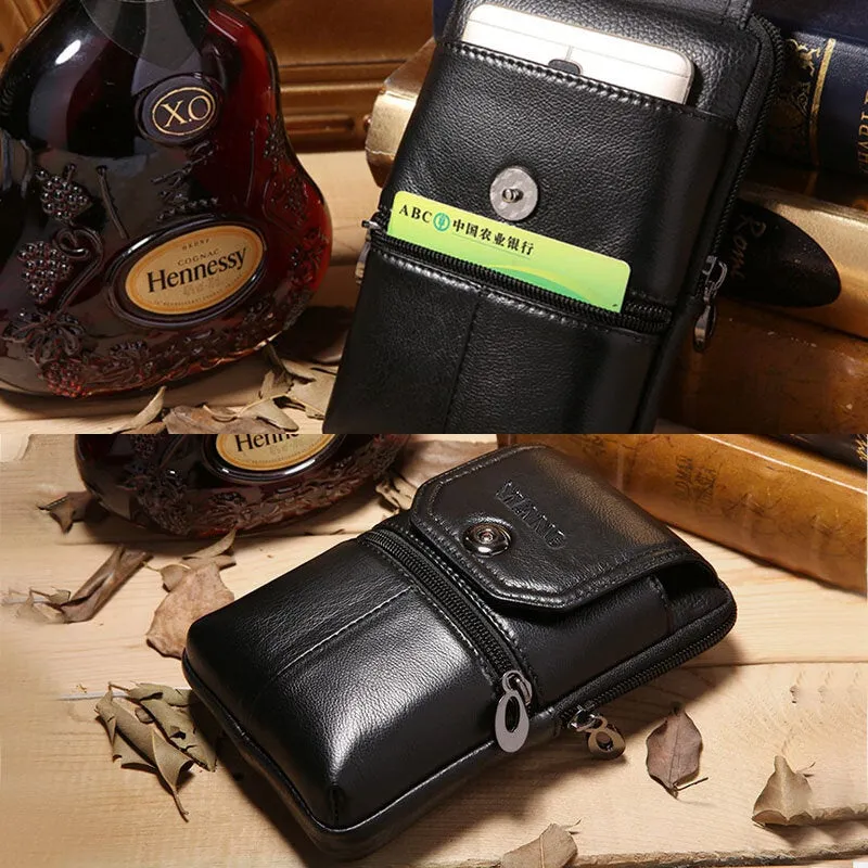 Men Vintage Genuine Leather 6.5 inch Phone Bag Waist Belt