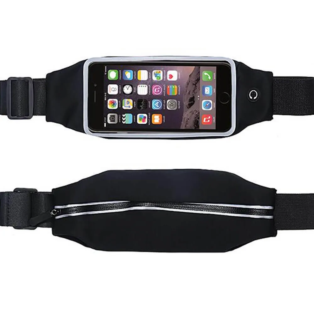 Mobile Waist Belt Pouch Zipper Smart Sports Running With Transparent Touch Screen Window   Headphone Eyehole   Sweat-proof   Adjustable Waist Size   Compatible With Most Of Mobile Phones