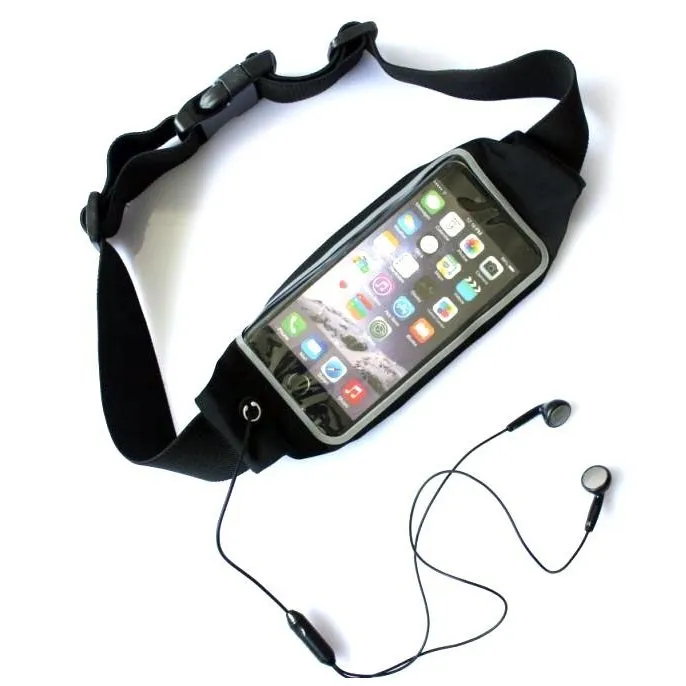 Mobile Waist Belt Pouch Zipper Smart Sports Running With Transparent Touch Screen Window   Headphone Eyehole   Sweat-proof   Adjustable Waist Size   Compatible With Most Of Mobile Phones