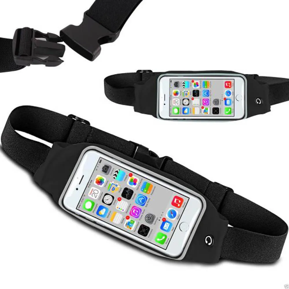 Mobile Waist Belt Pouch Zipper Smart Sports Running With Transparent Touch Screen Window   Headphone Eyehole   Sweat-proof   Adjustable Waist Size   Compatible With Most Of Mobile Phones