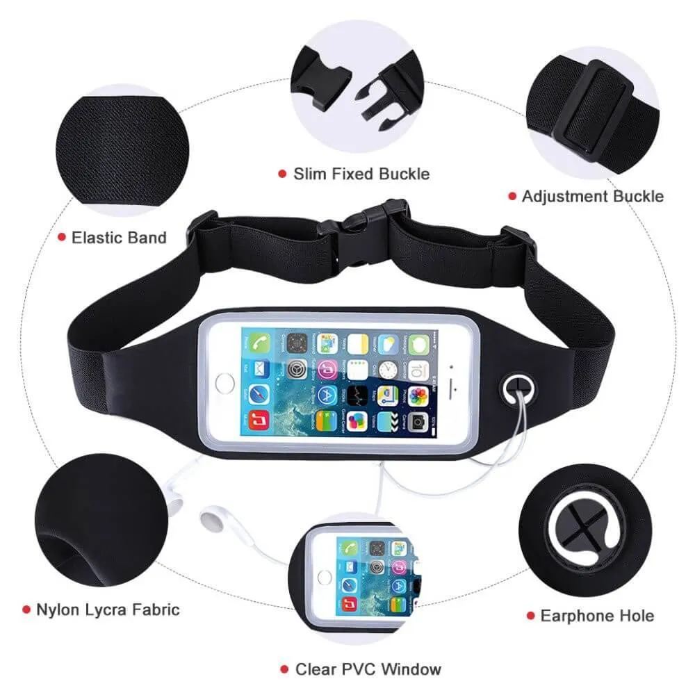 Mobile Waist Belt Pouch Zipper Smart Sports Running With Transparent Touch Screen Window   Headphone Eyehole   Sweat-proof   Adjustable Waist Size   Compatible With Most Of Mobile Phones