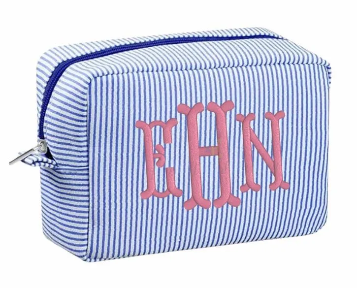 Monogram Seersucker Cosmetic Toiletry Travel Bag Gift