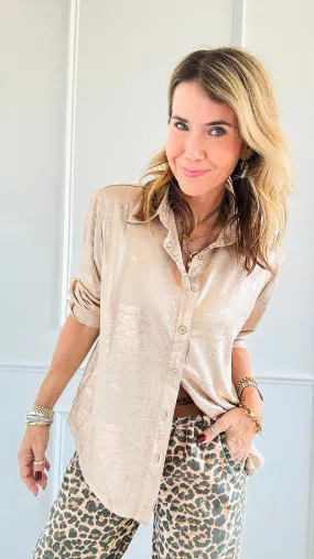 Moonlit Glow Button Down Top - Nude