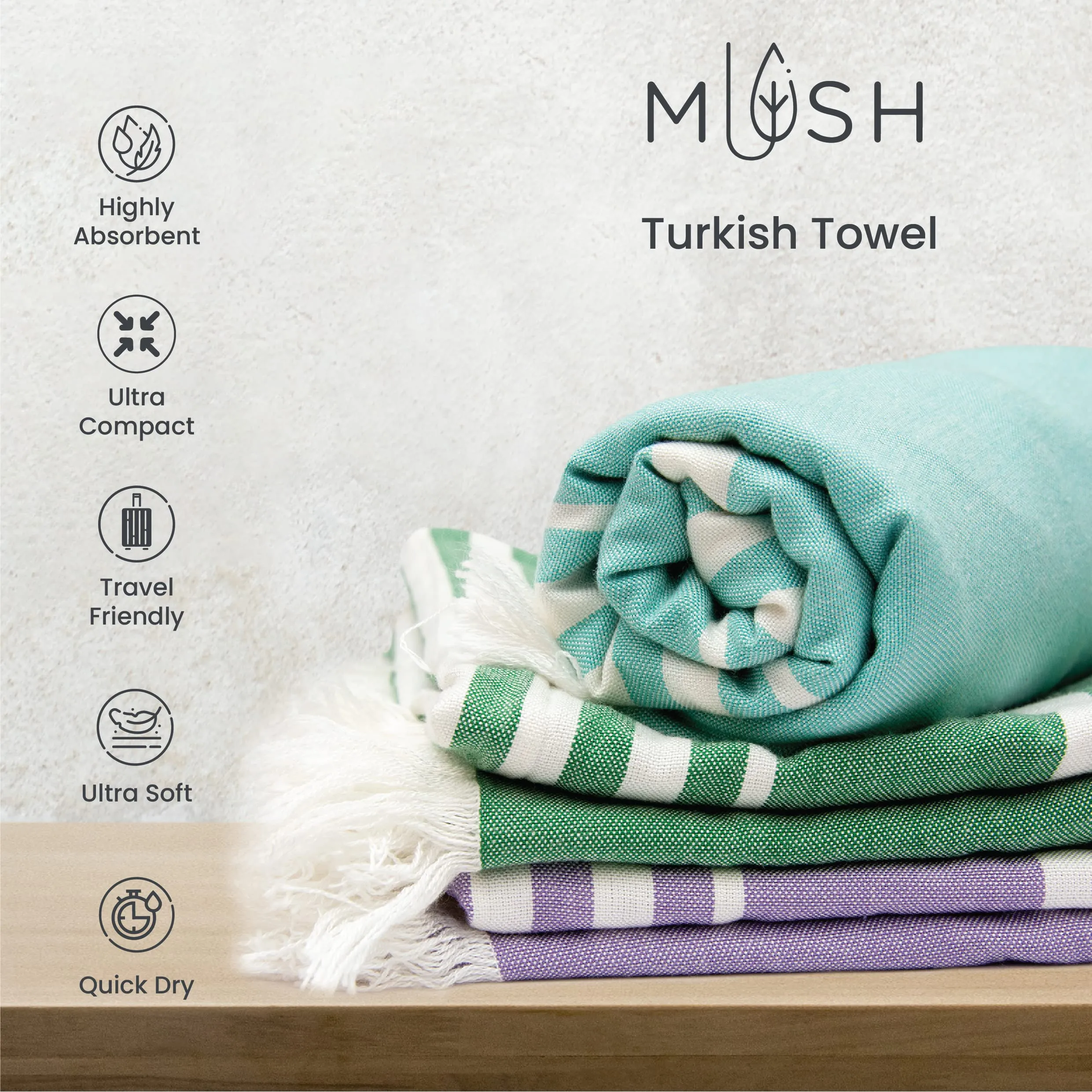 Mush 100% Bamboo Large Bath Towel | Ultra Soft, Absorbent, Light Weight, & Quick Dry Towel for Bath, Travel, Gym, Beach, Pool, and Yoga | 29 x 59 Inches / 75 X 150 cms (Set of 1, Blue)