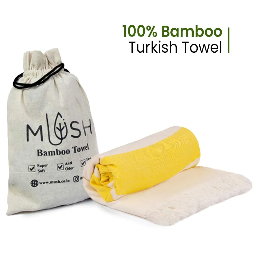 Mush Bamboo Turkish Towel | 100% Bamboo |Ultra Soft, Absorbent & Quick Dry Towel for Bath, Beach, Pool, Travel, Spa and Yoga | 29 x 59 Inches (Yellow & N. Peach)