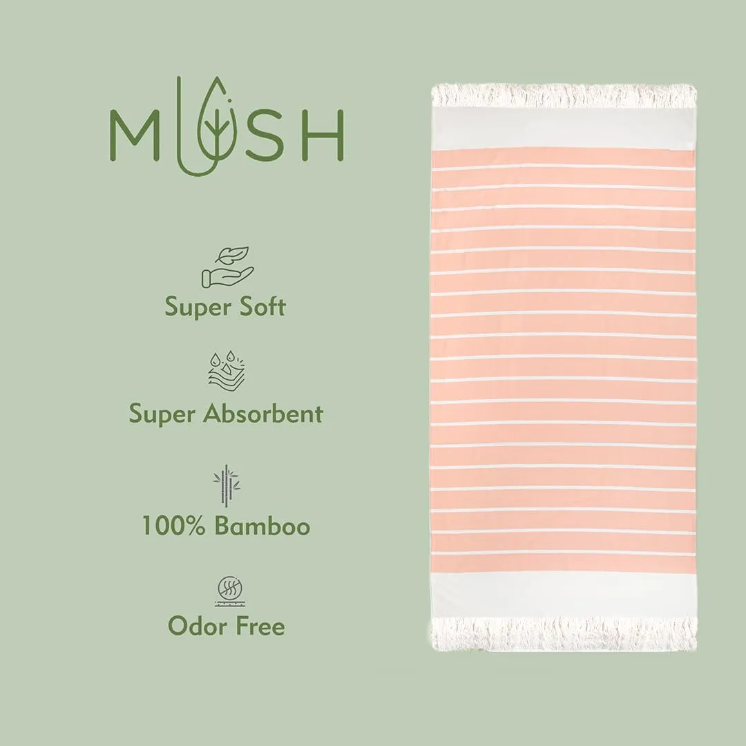 Mush Bamboo Turkish Towel | 100% Bamboo |Ultra Soft, Absorbent & Quick Dry Towel for Bath, Beach, Pool, Travel, Spa and Yoga | 29 x 59 Inches (Yellow & N. Peach)