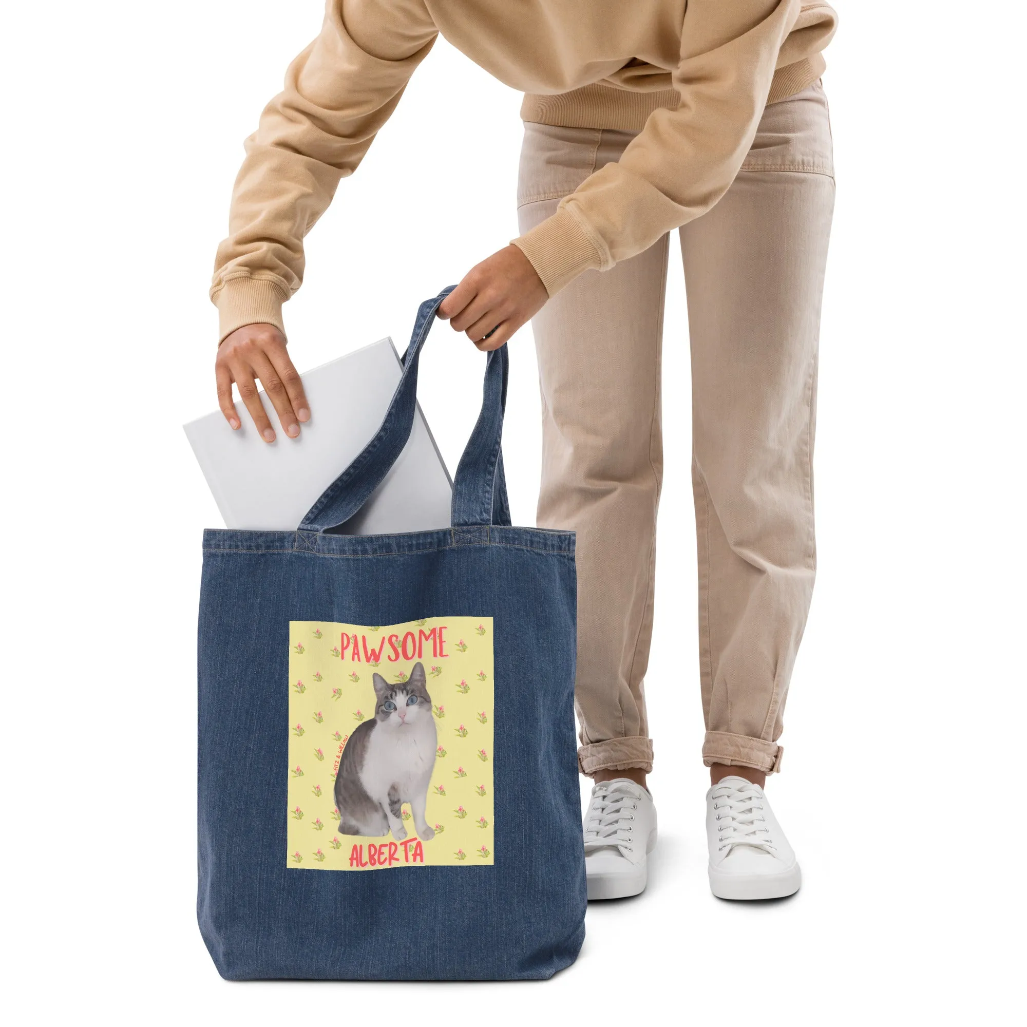 My cat Alberta, Organic denim tote bag