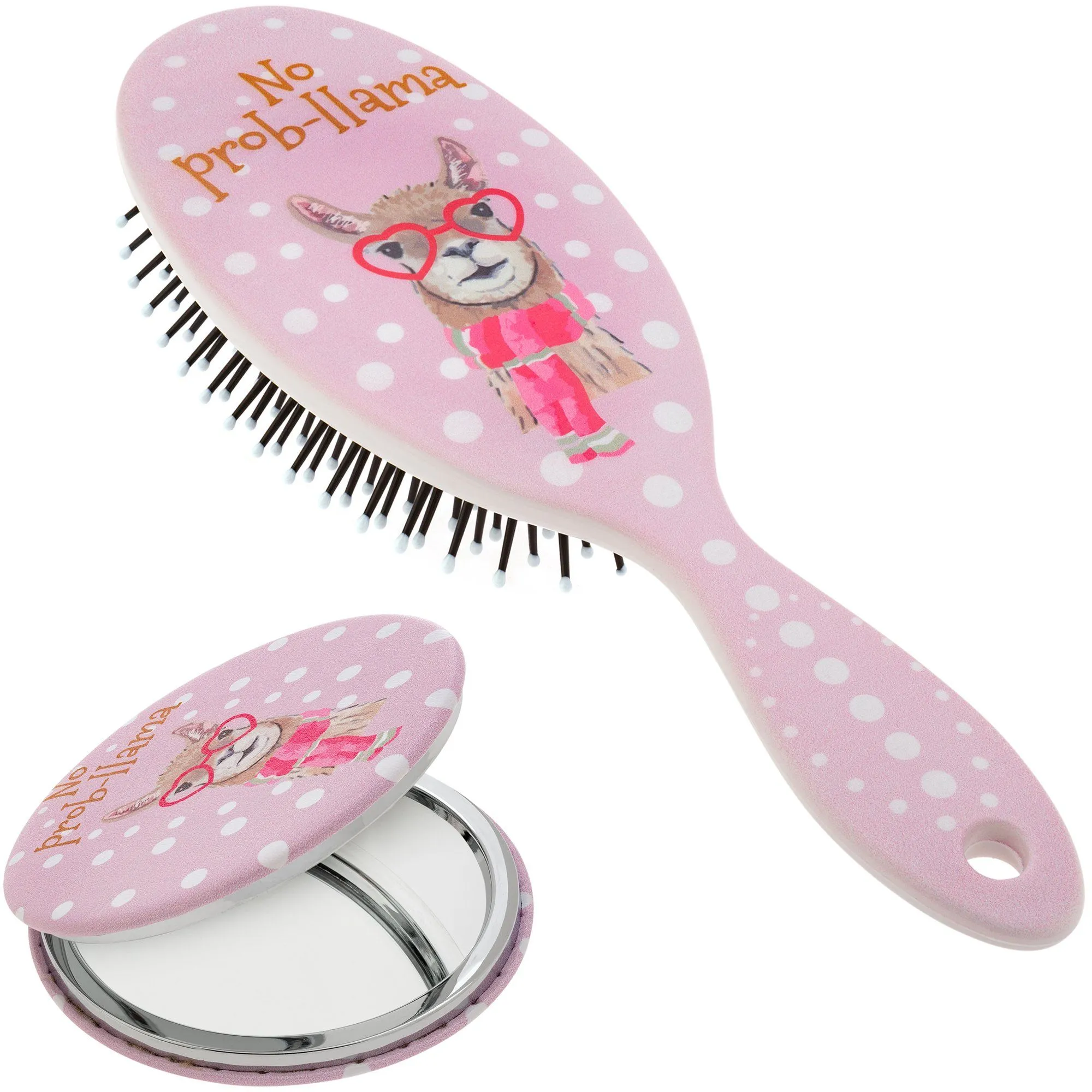 No Prob-llama Hairbrush & Pocket Mirror Set