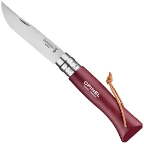 No.08 Stainless Steel Folding Knife with Lanyard - Burgundy