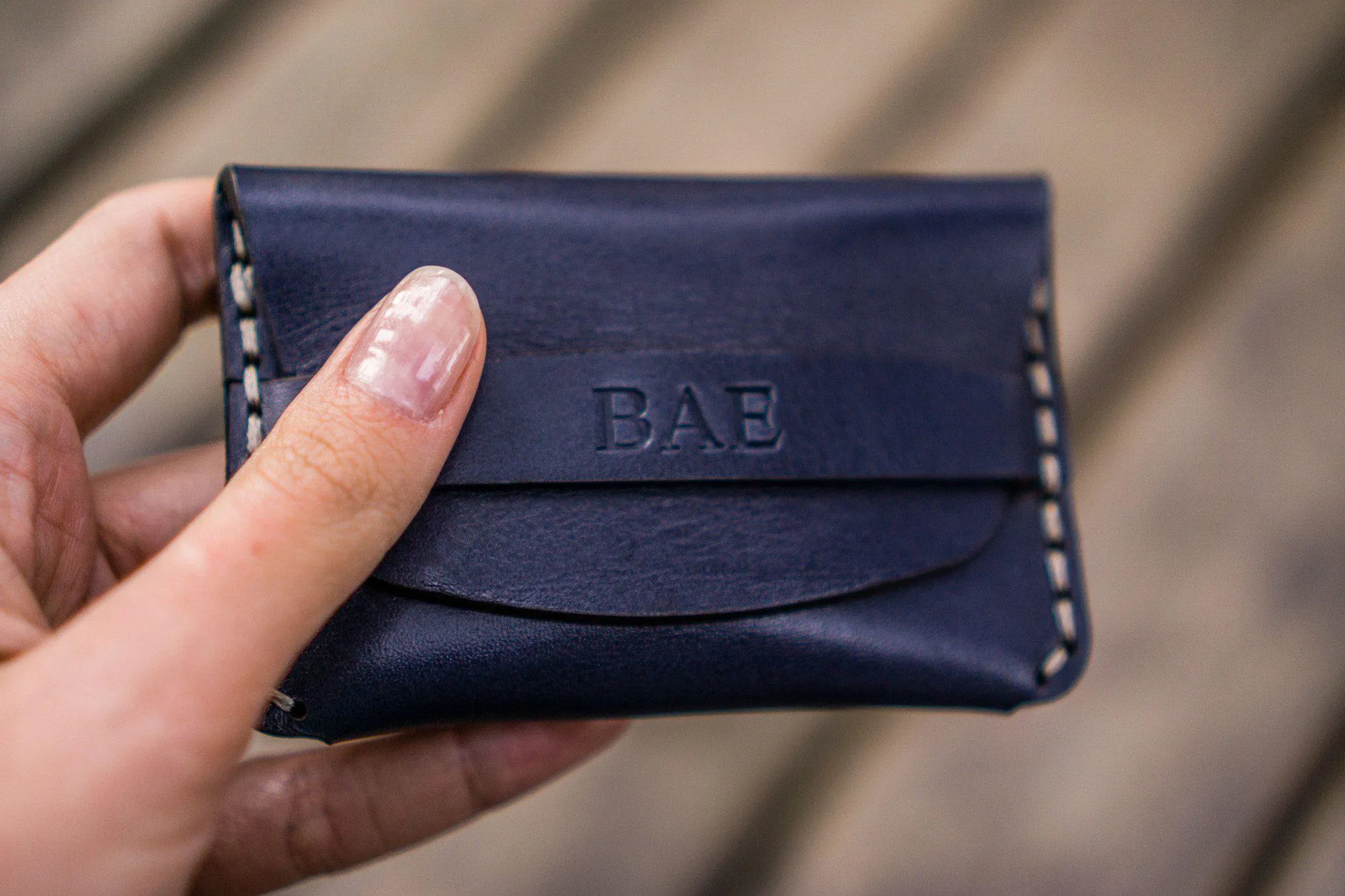 No.36 Personalized Basic Flap Handmade Leather Wallet - Navy Blue