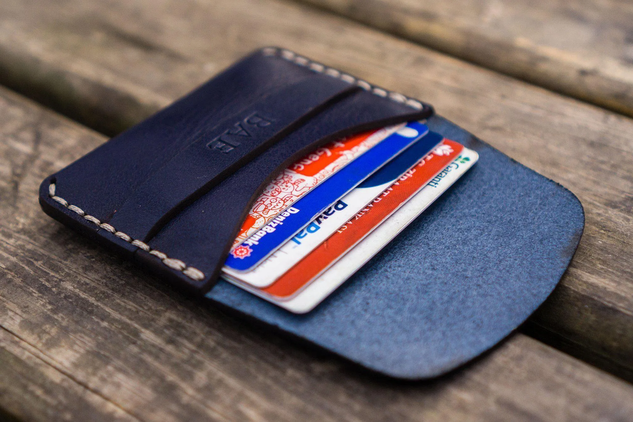 No.36 Personalized Basic Flap Handmade Leather Wallet - Navy Blue