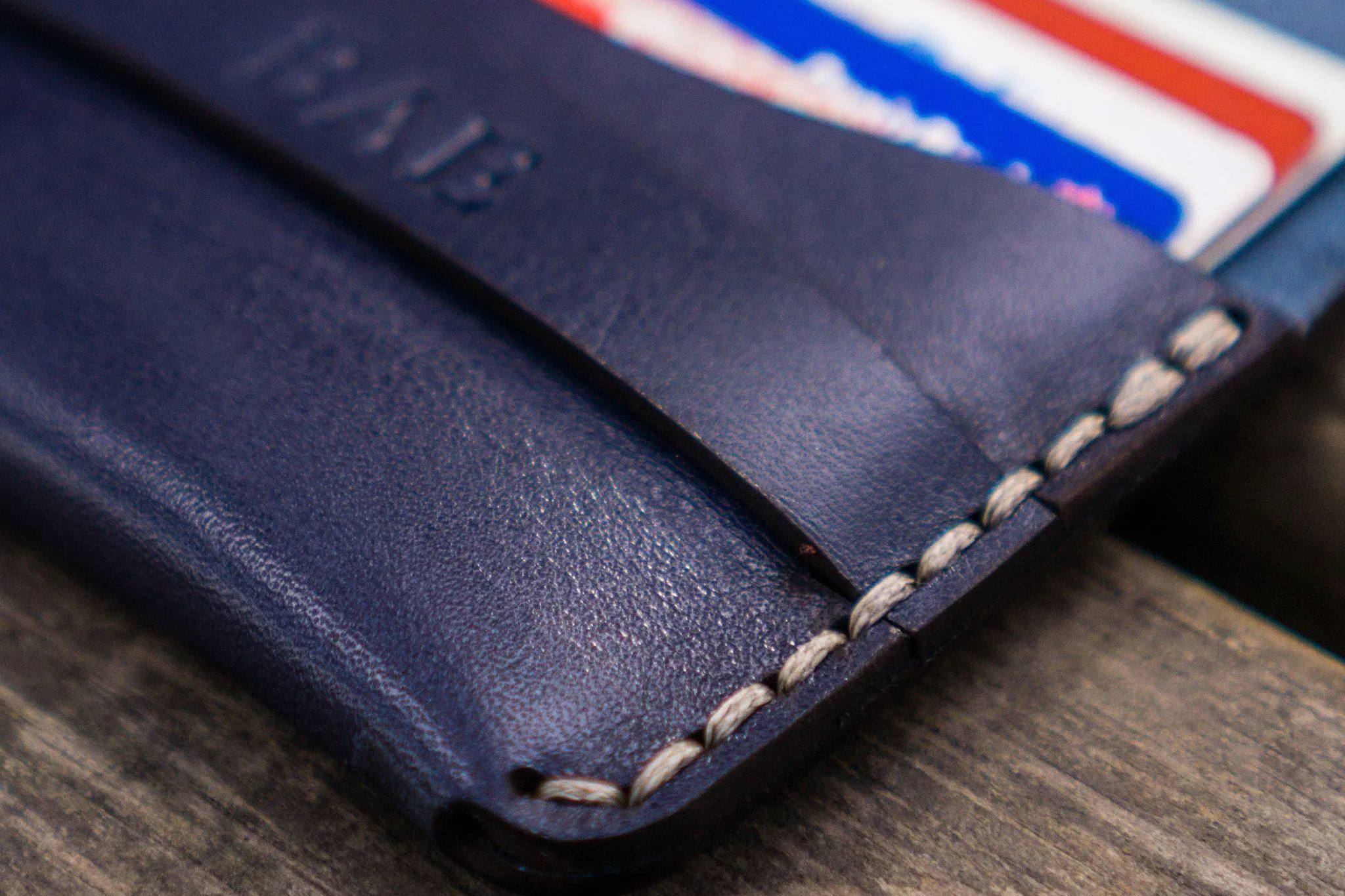 No.36 Personalized Basic Flap Handmade Leather Wallet - Navy Blue