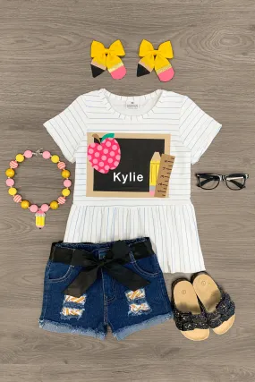 Notebook Stripe Chalkboard Denim Short Set