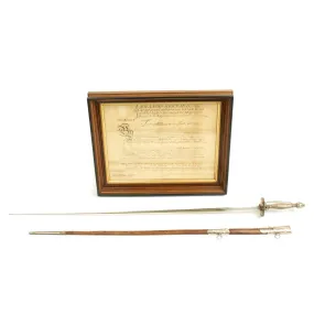 Original British Silver Hilted Officer's Small Sword Marked to Lt. A. Brown with Framed Commission - Dated 1762