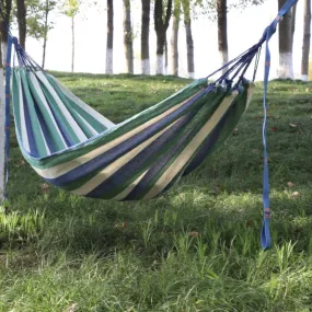 Outdoor Double Thickened Canvas Hammock Indoor Swing, Size:200x100cm(Blue Green White Stripe)