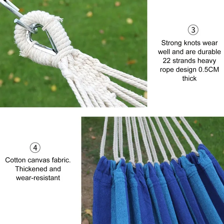 Outdoor Double Thickened Canvas Hammock Indoor Swing, Size:200x100cm(Blue Green White Stripe)