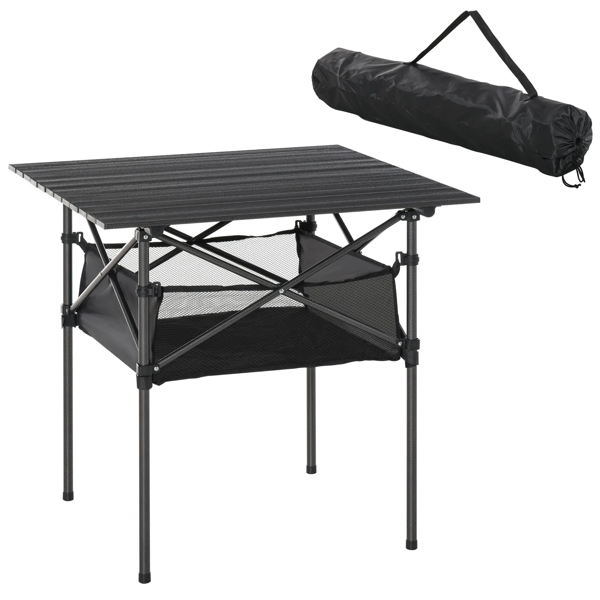 Outsunny Aluminum Camping Table Folding Table Picnic Table w/ Mesh  Bag, Black